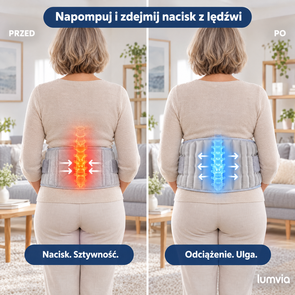 Przed i po napompowaniu pasa Lumvia Termo