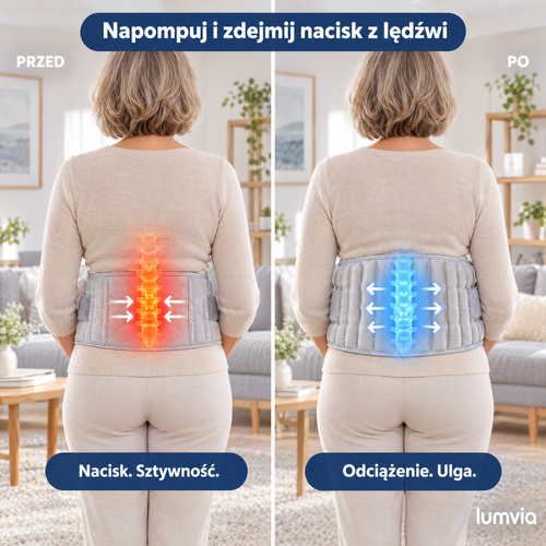 Przed i po napompowaniu pasa Lumvia Termo